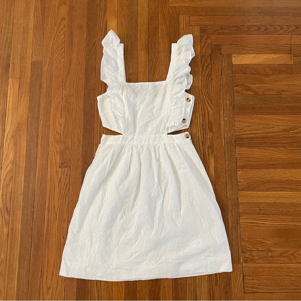 Madewell White Eyelet Cutout Mini Apron Dress